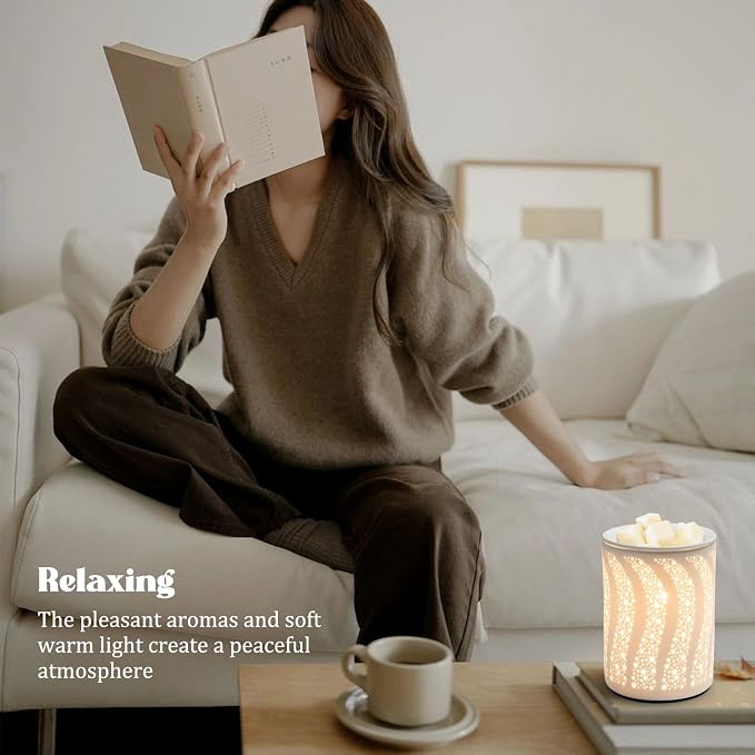 Porcelain Essential Oil Burner Curve Graphic Design Aromatherapy, Electric Candle Scented Wax Cubes Melt Warmer, Flameless