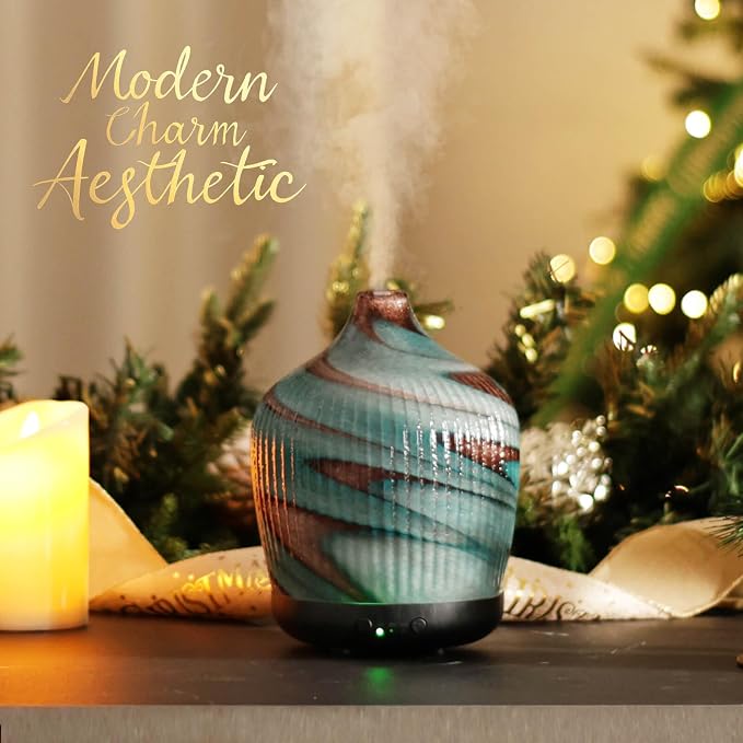 Porseme 280ml Essential Oil Diffuser, Ultrasonic Cool Mist Humidifier with Color Changing, Auto Shut-Off, 6-10 Running Hours, Aromatherapy Glass Diffusers for Home Bedroom, Office, Yoga (Teal Green)