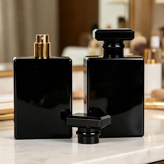 2 Pcs 100ml Glass Spray Bottle,Fine Mist Refillable Perfume Bottle,Perfume Atomizer for Men and Women,Empty Spray Dispenser Containers,Glass Portable Travel Bottle(Black)