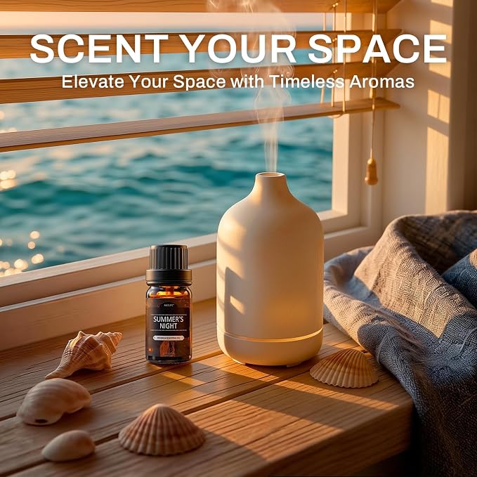 Auelife Summer Essential Oils Set for Diffuser, 6 x 10ml Tropical Essential Oils Collection for Home Fragrance, Aromatherapy & Candle Making, Coconut, Pineapple, Beach Breeze, Lemon & Summer Night