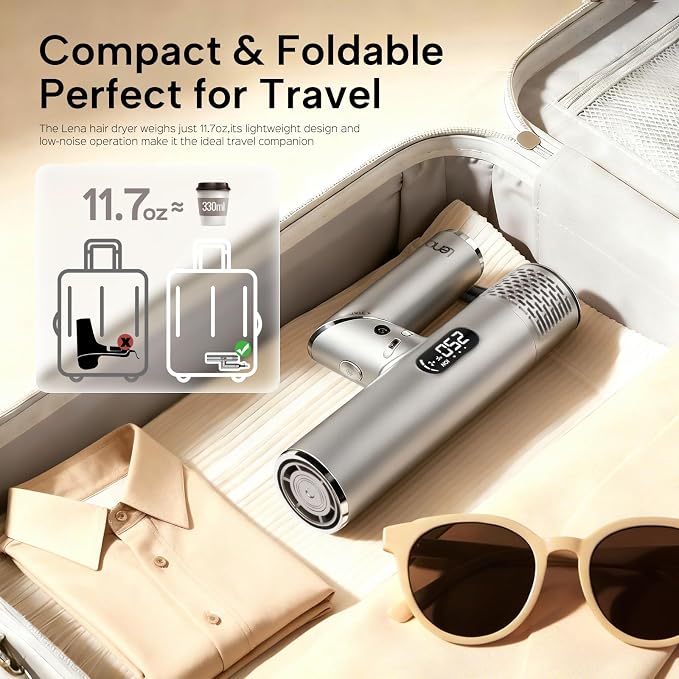 Foldable hair Dryer with Diffuser - 1600W Professional High Speed Blow Dryer with Comb,100,000RPM Fast Dry,salon-quality results,4 Temps & 3 Speeds,Low Noise, Portable for Home & Travel & Gym