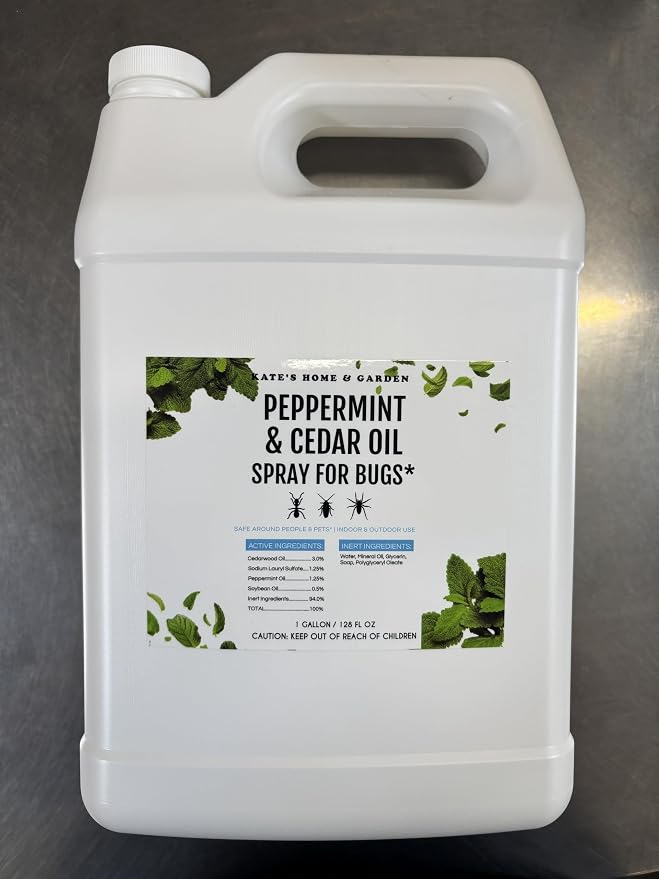 Kate's Home & Garden Peppermint Oil Spray for Bugs, Ants, Insects, Spiders, Stink Bug. Pesticide and Insecticide Indoor Repellent Pest Control with Cedarwood Oil (Gallon, Natural, Pet Safe, Non Toxic)