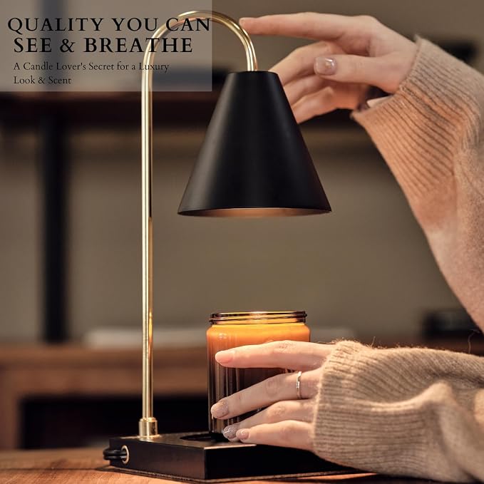 Cozyberry® Candle Warmer Lamp, Timer, Compatible with All Candle Jar, Candle Lamp, Dimmable Melter for Scented Candle, Wax Melt, Small & Large Size Jar Candles (Wood Black, Timer)