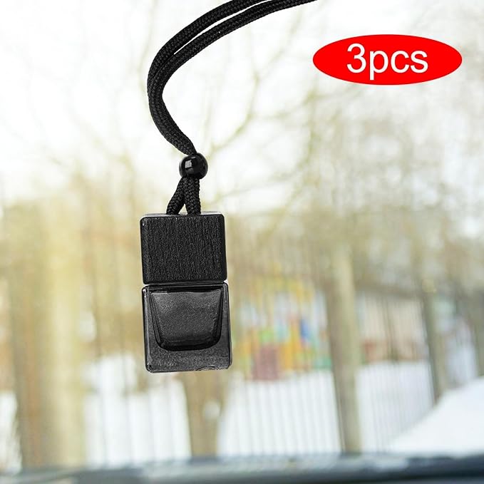 3 Pcs Hanging Car Air Freshener Empty Car Diffuser Bottles, Car Diffusers for Essential Oils, Car Air Freshener Ornament for Auto Interior Home Office Decoration, Black