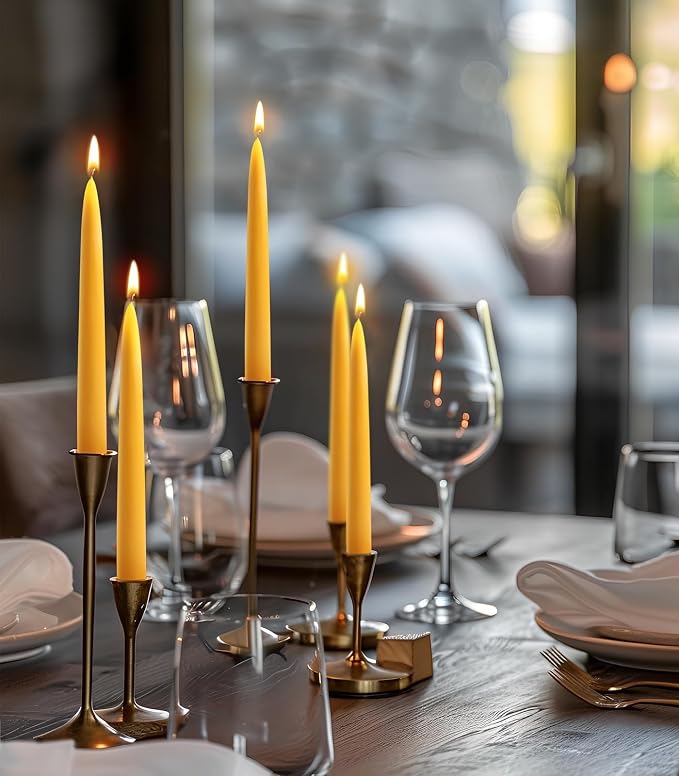 12 Pack Beeswax Taper Candles 8 inch Smokeless Beeswax Emergency Candle 8 Hour Burn Time Natural Beeswax Candlesticks Unscented Bees Wax Candle for Home Prayer