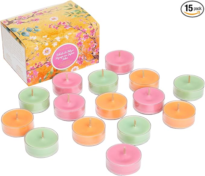 PartyLite Set of 15 Tea Lights Sampler Candles, Aromatherapy Tribute to Tokyo Scented Candles Gift Set, Up to 4 to 6 Hours Burn Time