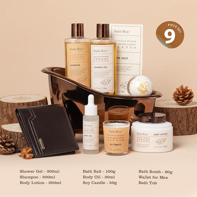 Fathers Day Gifts for Men Dad Birthday Gifts Spa Kit Cedar & Bergamot Scents Bath Gift Set and Shower Gift Bath and Body Gift Basket Set Mans Gift Bath Spa Kit Spa Baskets, Home Spa Care Men Gift set