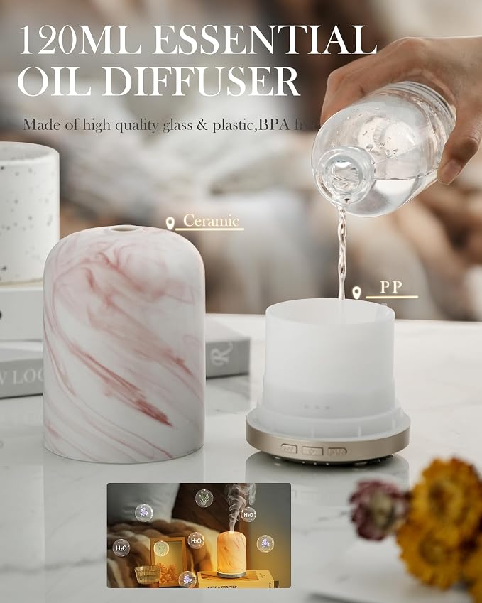 Essential Oil Diffuser - 2.4MHz Ultrasonic Ceramic Diffuser with Pulse/Continuous Mist & Night Light, Waterless Auto-Off, Silent Aromatherapy Diffuser for Home, Office, Yoga, Spa, Gifts & Home Decor.