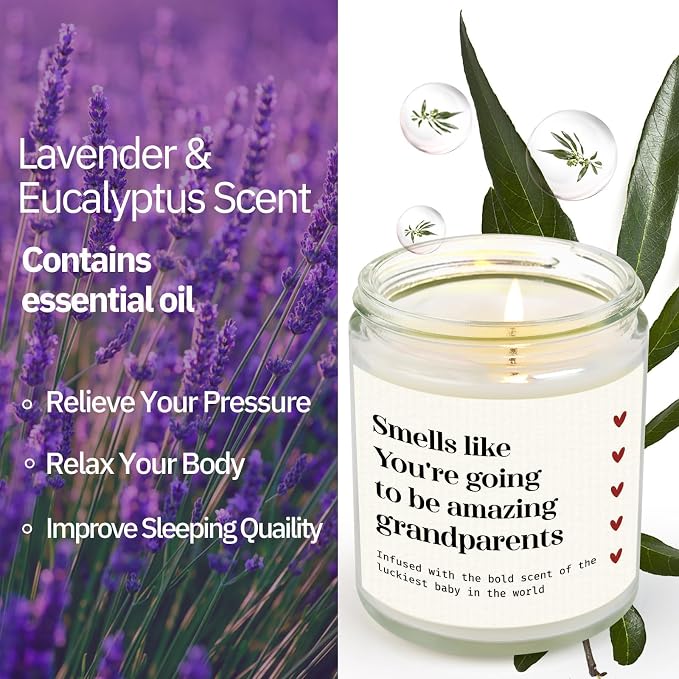 SteadStyle Pregnancy Announcement Gifts for Grandparents - Infused with Lucky Baby Scent, Gender Reveal, New Grandma Grandpa Gift, Home Decor Relaxation Lavender Scented Candles Emotional Keepsak 7oz