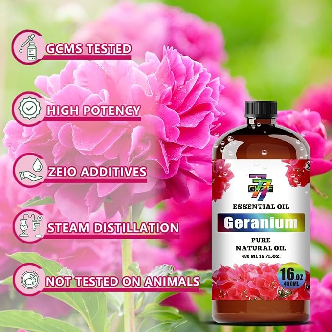 Geranium Essential Oil, Geranium Oils, for Diffuser, Skin, Humidifier, DIY Candles, Soap, Yoga, Massage, Gift, Essential Oil, GV77ZF Geranium Fragrance Oil - 16 fl oz (480 ml)