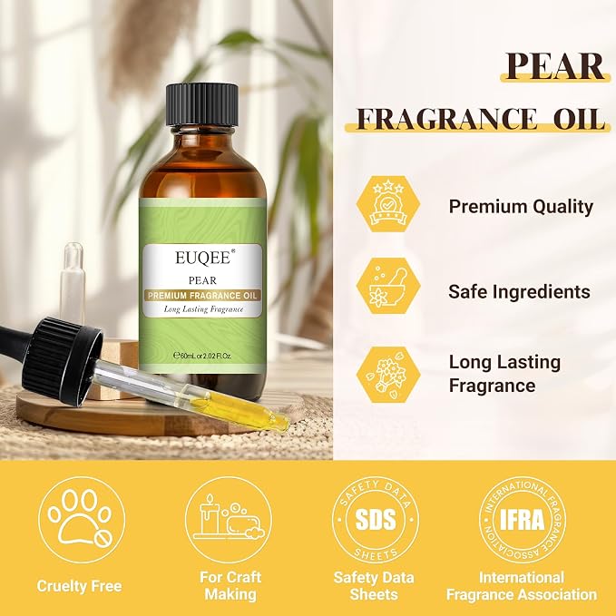 EUQEE Pear Fragrance Oil, Premium Fragrance Essential Oil 2.02 Fl oz for Soap Candle Making, Diffusers, Aromatherapy (60ml)