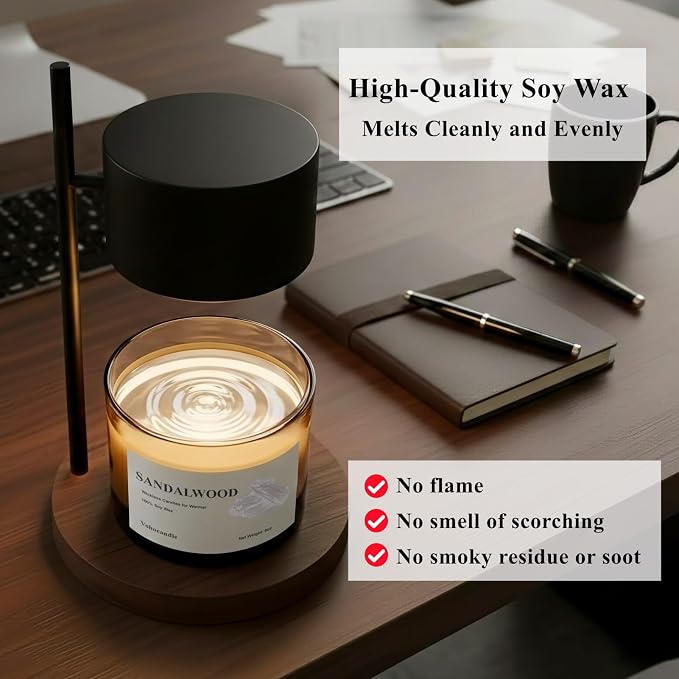 VOHO Sandalwood Wickless Candles for Candle Warmer Lamp, 9oz Soy Scented Candles & 10ml Essential Oils for Customizable Aroma, Wickless Sandalwood Candle for Warmer Lamp Holiday Birthday Gifts for Men