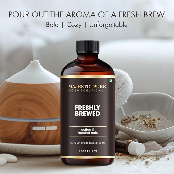 MAJESTIC PURE | Coffee & Roasted Nuts Premium & Free from Mineral Oil | Coffee Flavour, Cocoa Extract, Nutmeg Oil Used in Diffusers, DIY, Self Care | 4 fl oz