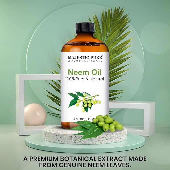 Majestic Pure Essential Oil with Glass Dropper - 100% Pure and Natural - Essential Oils for Diffuser, Aromatherapy, Soap and Candle Making, Neem Essential Oil, Neem Oil, 4 Fl Oz