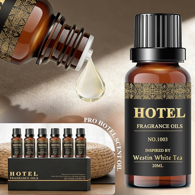 Hotel Diffuser Oil Set - Inspired by My Way, Baccarat, Westin White Tea, Santal, 24k Magic, Ritz-Carlton Hotel Scent Essential Oil Set Large Capacity, 20ml - (Pack of 6)