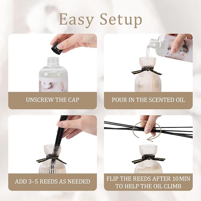 Airkeep Reed Diffuser Set 6.76 oz – Clean Linen Decorative Home Fragrance with Eucalyptus Sticks, Ribbed Glass Diffuser for Bathroom & Bedroom Décor, Gift Ready