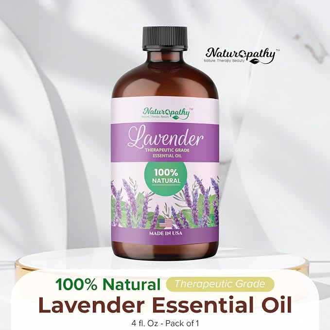 Naturopathy Lavender Essential Oil, 100% Natural Therapeutic Grade, Premium Quality Lavender Oil, 4 fl. Oz - Perfect for Aromatherapy and Relaxation