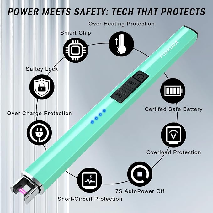 FUKKUDA Electric Candle Lighter with Safety Switch - USB Rechargeable Windproof & Flameless Plasma Arc Lighter for Easter Basket Stuffers (Tiffany Blue)