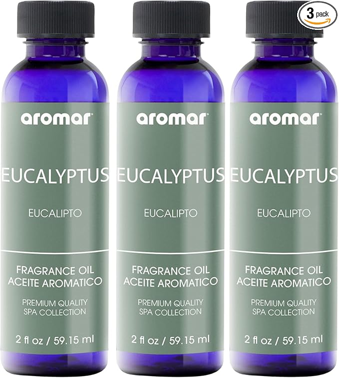 AROMAR Premium Fragrance Oil, Pack of 3 Eucalyptus 2oz. Bottles. Long Lasting Aromatic Scent, Fresh and Revitalizing Aromatherapy for Living Room, Bedroom, and Kitchen