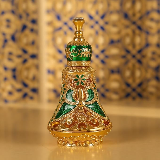 Arabic Patterns Scent Bottle, Middle Eastern Alloys Stylish Perfume Bottle, Small Sized Portable Container for Home Travel Carrying
