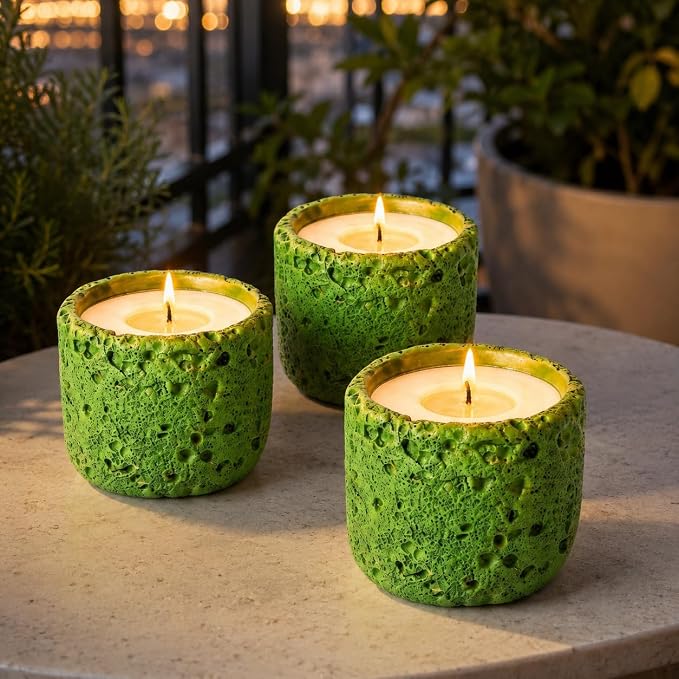Viyffo 3 Pack Citronella Candles Outdoor, Lemongrass Scented Candle Set, Small 6oz Soy Candle in Green Ceramic Jar, Outdoor Candles for Patio, Deck, Garden, Backyard & Camping Gift (12 Hour Burn Each)
