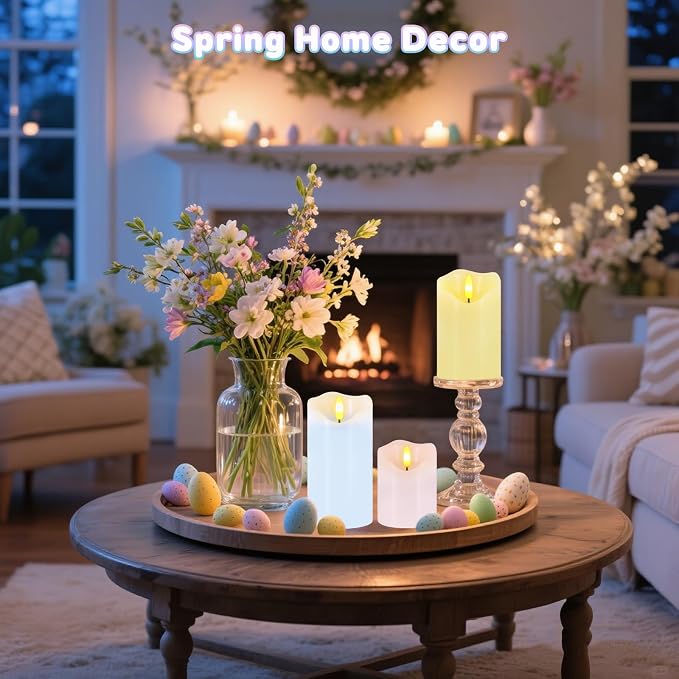 Flameless Candles Light, Set of 3 Pastel Spring LED Candles with Remote & Timer, Flickering Easter Pillar Candles Battery Operated, Real Wax Electric Candles for Home Spring Easter Decor (3 Colors)