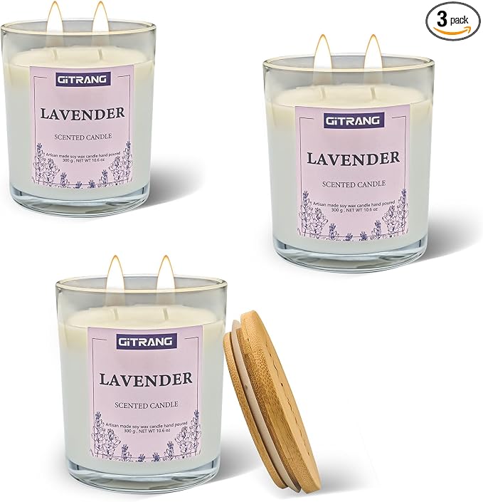 Lavender Scented Candle, 31.8 oz Soy Wax Candles for Home Aromatherapy, Relaxation Gifts for Women, Long Lasting Time (240-270 Hrs) for Bedroom Yoga Garden Patio Birthday Party,Set of 3