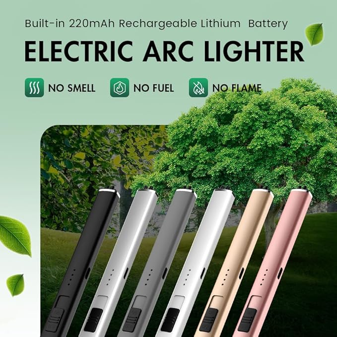 2 Pack Dual Arc Candle Lighter, USB-C Rechargeable Electric Igniter for BBQ Grill, Windproof Flameless Long Neck Plasma Lighter, Black & Rose Gold