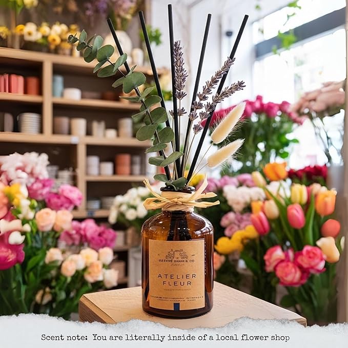 Reed Diffusers - Oil Sticks Diffuser Set with Real Dried Flowers - Reed Diffusers for Home, Bathroom & Office | Air Freshener Fragrance Sticks for Shelf Decor & Gifts By Le Petit Jardin & Co.