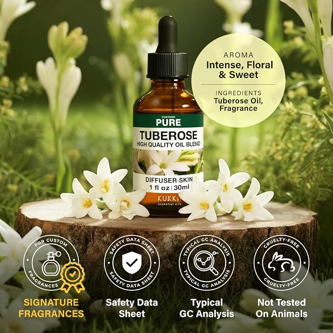 100% Pure Tuberose Oil - 1 Fl Oz Tuberose Essential Oil for Hair, Skin, Diffuser, Aromatherapy & DIY Soap Making Scent