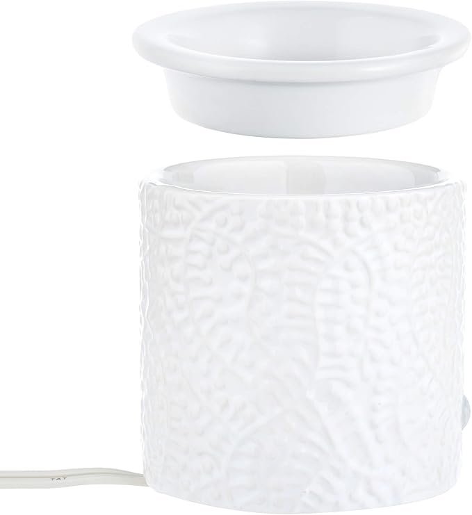 White Leaf Ceramic Candle Warmer Electric with Safety Timer | Automatic Plug in Fragrance Warmer for Scented Wax Melts, Cubes, Tarts | Air Freshener Set for Home Décor, Office, and Gifts