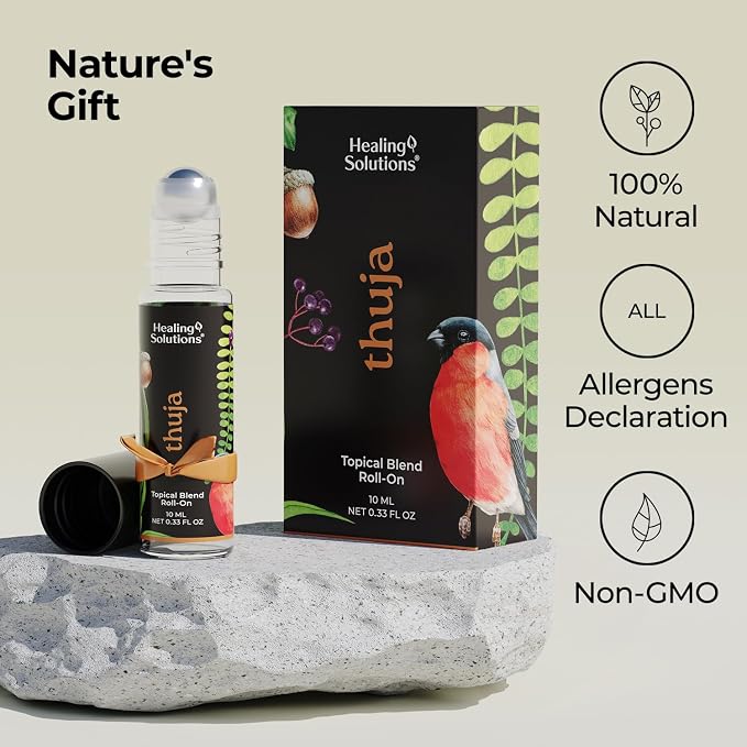 Healing Solutions (2 Pack) Thuja Essential Oil USDA Organic Roll On Set, Skin Care & Body Perfume Oil for Women