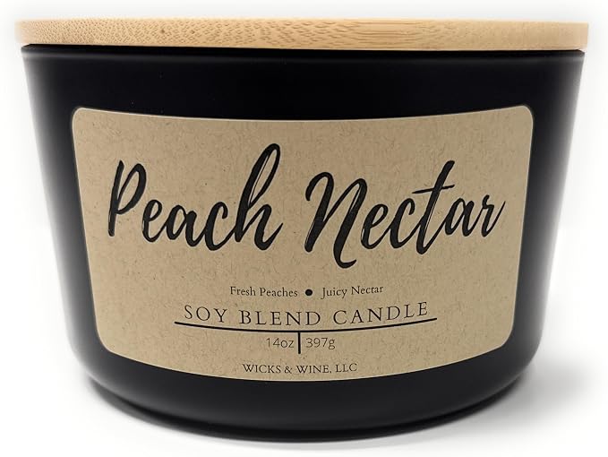 Wicks & Wine Soy Blend 3-Wick Cotton CORE Candle 14oz (Peach Nectar)
