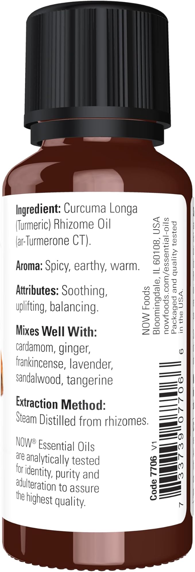 NOW Essential Oils, Turmeric Essential Oil, Soothing, Uplifting, Balancing, 100% Pure, Child-Resistant Cap, 1-Ounce