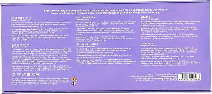 Folkulture Sleep Essential Oils for Diffusers for Home - Set of 6 | Premium Relaxing Essential Oil Set for Sleep Essentials, Aromatherapy & Meditation | Lavender, Peppermint, Jasmine Eucalyptus Orange