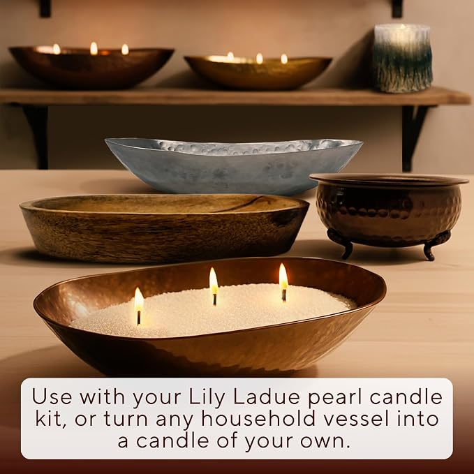 LILY LADUE Sand Candle Refill Kit - 1Lb/16Oz Pearled Candles Sand and Wicks (24) Without Holder, Unscented Aroma Beads, Reusable Powder Pearls Bulk Wax Pearls for Refillable Pearlized Pellet Set