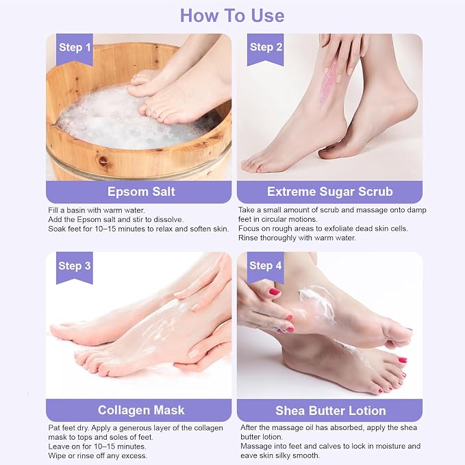Deluxe Pedicure 6 Step in 1 Box – Epsom Salt, Callus Remover, Extreme Sugar Scrub, Collagen Mask, Massage Oil Candle & Shea Butter Lotion. (Orange 03 Set)