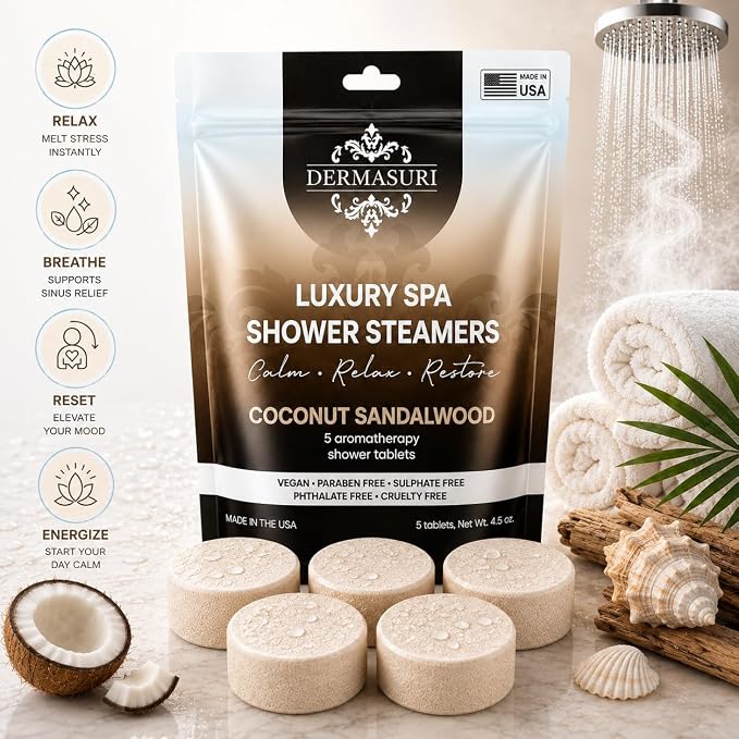 Shower Steamers Aromatherapy, Essential Oil Pods Infused for Relaxation, Shower Pods Aromatherapy - Calming, Stress Relief & Self Care Gifts for Women - Coconut Sandalwood