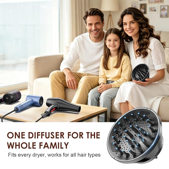 Diffuser Attachment for Hair Dryer,Universal Fits 1.5-3.2 Inch,Large Bowl | Collapsible,24 prongs,For Thick, Long, Curly, Wavy & Coily Hair, Home, Travel & Salon Use