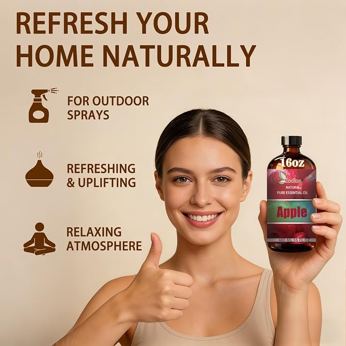 Apple Essential Oil - Apple Fragrance Oil for Diffuser, Massage, Humidifier, DIY Candle, Soap Making, Home, Bath, Yoga - 16 fl oz (480ml) - ZODION Essential Oils