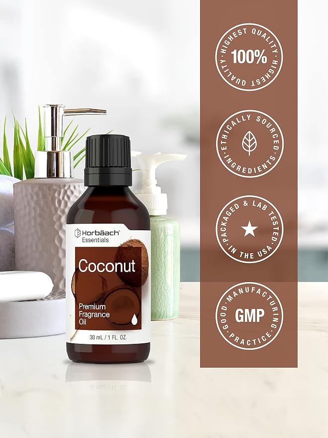 Horbäach Coconut Fragrance Oil | 1 fl oz (30ml) | Premium Grade | for Diffusers, Candle and Soap Making, DIY Projects & More