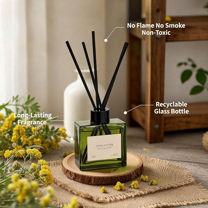 Reed Diffuser Set of 2, 4 fl oz Earthy Sandalwood & Vanilla Cream Scent Diffuser with 20 Sticks, 180 Days Long Lasting Elegant Home Fragrance for Bathroom Bedroom Decor Air Fresh