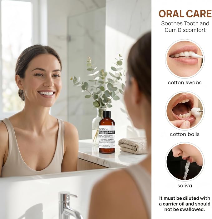 Clove Essential Oil, 100% Pure Natural Clove Oil for Oral Care, Teeth & Gums Care, Aromatherapy, Diffuser, Skin, Body, Soap and Candle Making, 100ML