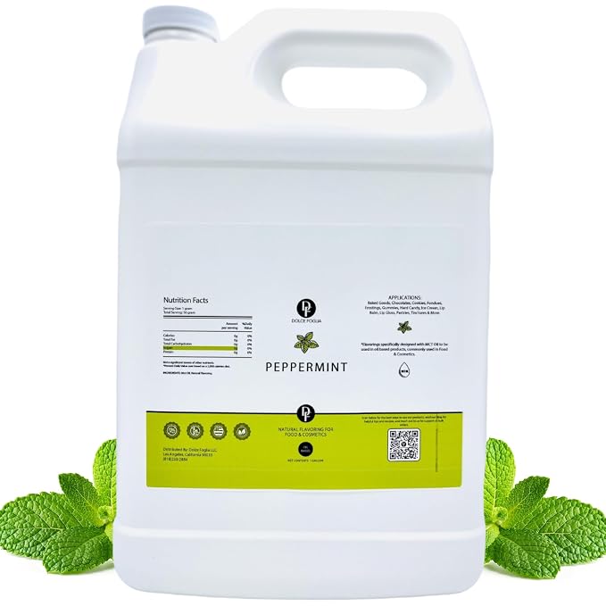 Dolce Flav Natural Peppermint Extract – 1 Gallon Oil-Soluble Kosher, Sugar-Free, Concentrated Pure Mint Flavor for Hard Candy, Chocolates & Baking
