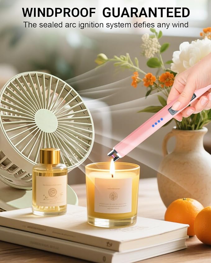 FUKKUDA Electric Candle Lighter with Safety Switch - USB Rechargeable Windproof & Flameless Plasma Arc Lighter for Easter Basket Stuffers (Rose Gold)