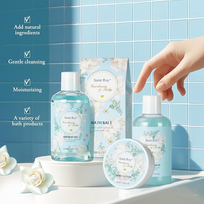 Gardenia Tulip Spa kit for women, Spa Gift Set, Bath & Body Gift Basket | Gifts for Mom Spa Gift Set, Self-Care Relaxation Gift, Home Spa Kit w/ Wallet, Birthday, Christmas, Mother Day, Anniversary