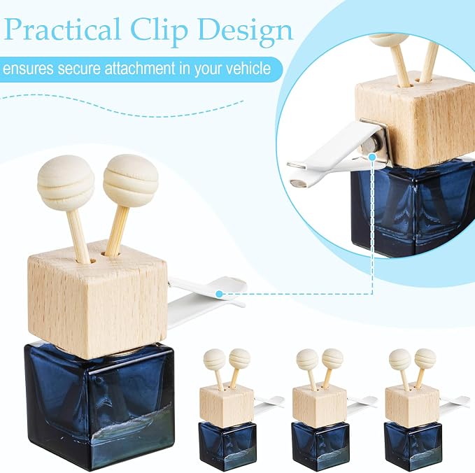 Zubebe 80 Pcs Car Diffuser Bottles Empty Bulk Vent Clip Car Air Freshener Diffuser for Essential Oil Perfume Glass Bottle with Wooden Caps Stick Fragrance Ornament (Gradient Black)