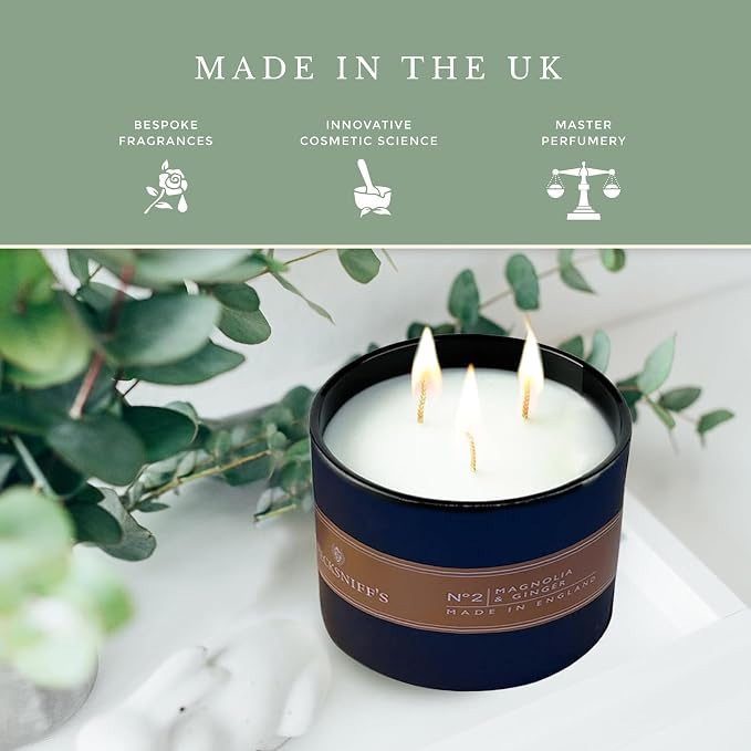 Pecksniffs Black Magnolia & Ginger Scented Candle | 3 Wicks, 283g/9.9oz