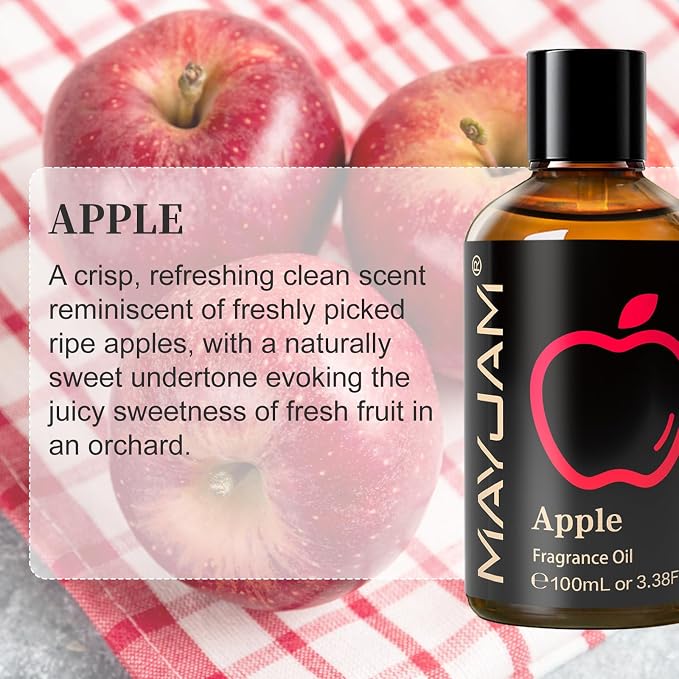 MAYJAM 100ML/3.38FL.OZ Apple Fragrance Oils with Glass Dropper, Essential Oils for Diffusers for Home, Long Lasting Scented Oils for Diffusers Soap Candle Making
