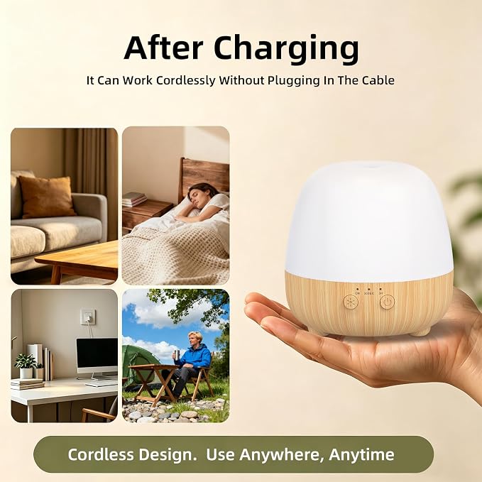 SPLITSKY Cordless Essential Oil Diffuser 150ML, Portable Rechargeable Aromatherapy Diffuser, Quiet Operation and Auto-Off, 7-Color LED Light, 3 Timer Settings, for Home, Bedroom, Travel